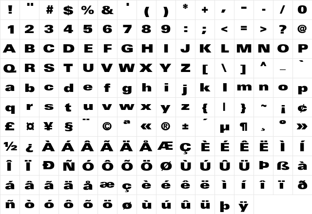 Fox-Extra Heavy-Ext Regular  glyph index