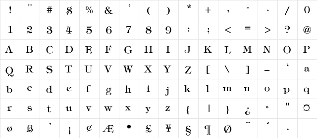Dormeua-Thin Regular  glyph index