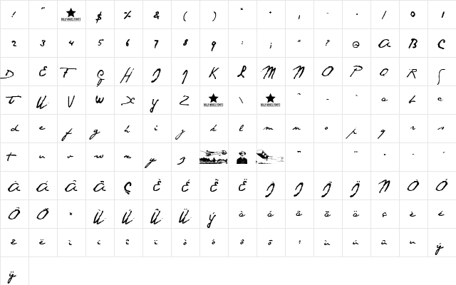 SANTOS DUMONT Regular  glyph index