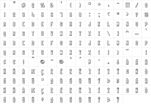Slimfit Shadowed Regular  glyph index