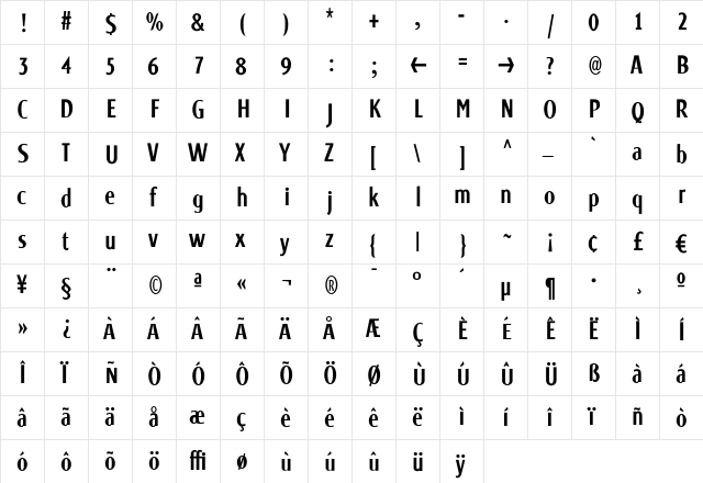 Monem Normal Condensed Regular  glyph index