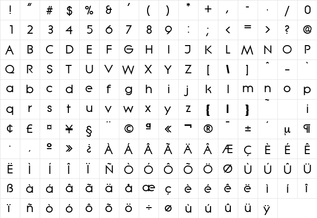 Litera-Serial Bold  glyph index