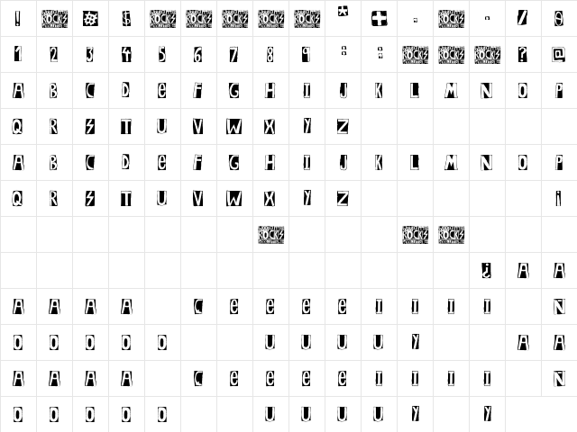 Woodcutter Rocks Regular  glyph index