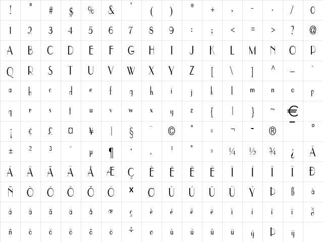 ParisCondensed Normal  glyph index