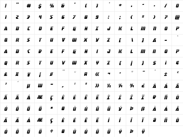 Master Breaker Halftone Italic Italic  glyph index