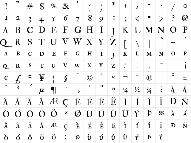 IM FELL Double Pica Bold  glyph index