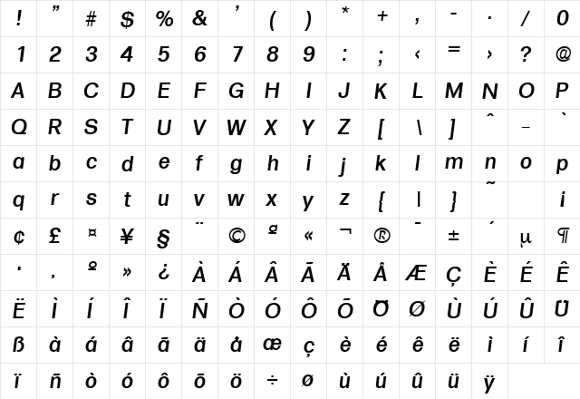 Formula-Serial-Medium RegularItalic  glyph index