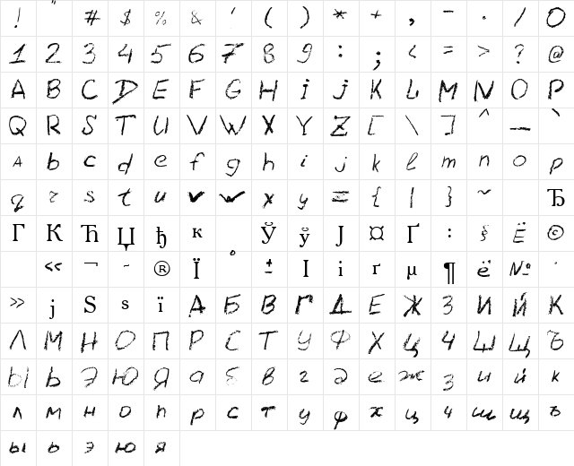 LC Chalk Regular  glyph index