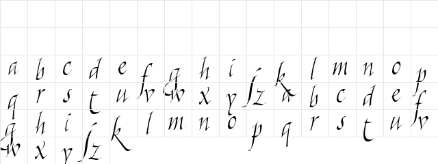 Killigraphy Regular  glyph index