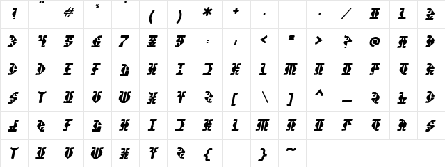 Stupefaction Regular  glyph index