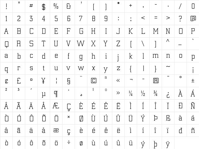 Electrum ADF Exp Regular  glyph index