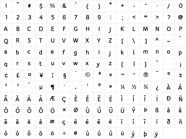 Speak-Heavy Regular  glyph index