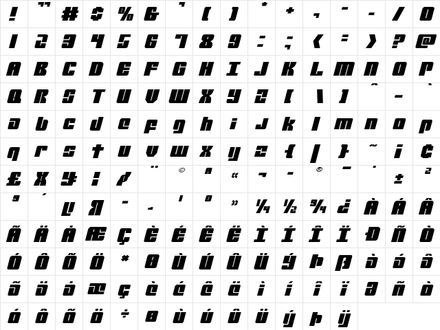 Mobile Infantry Expanded Italic Expanded Italic  glyph index