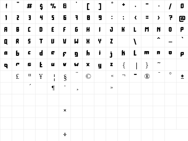 Cooldown Regular  glyph index