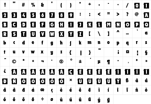 URWDyanaIniDBolCon Regular  glyph index