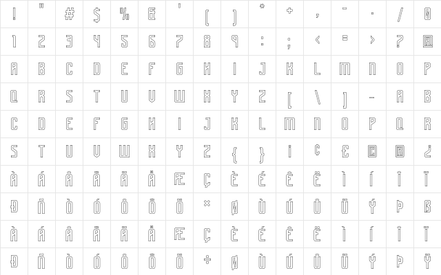 Boldness Outline  glyph index