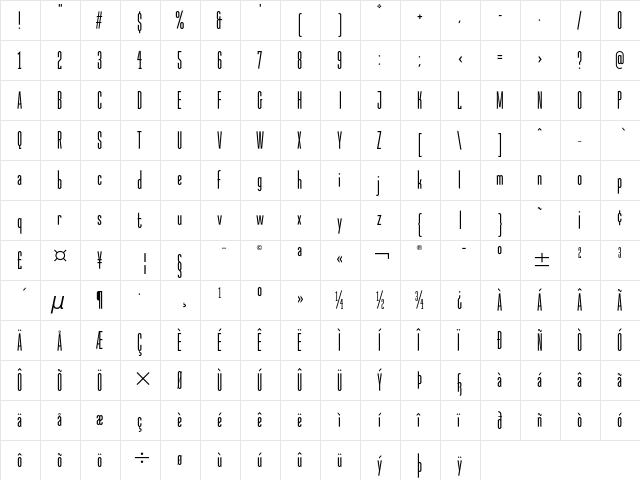 Malstock ITC Regular  glyph index