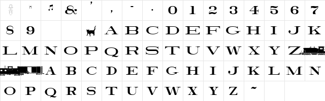 RailroadRoman Regular  glyph index