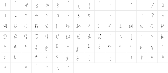 Nature Violces Regular  glyph index