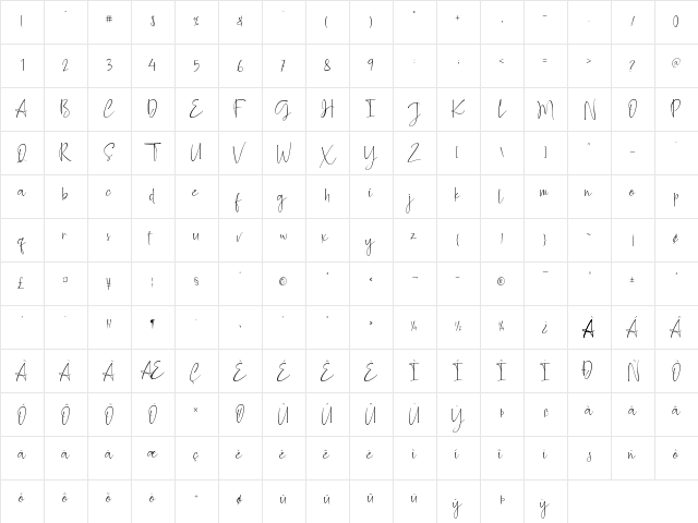 Ballimore Regular  glyph index