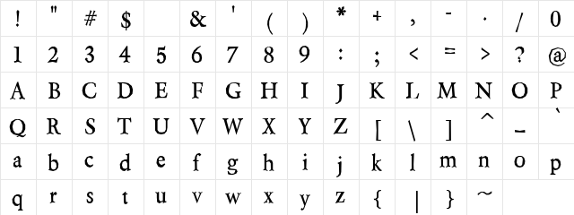 Touch Cynade Regular  glyph index