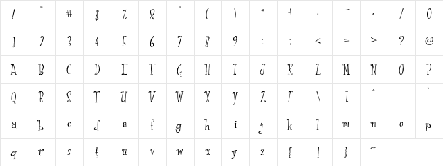 LDJ Antiqued Regular  glyph index