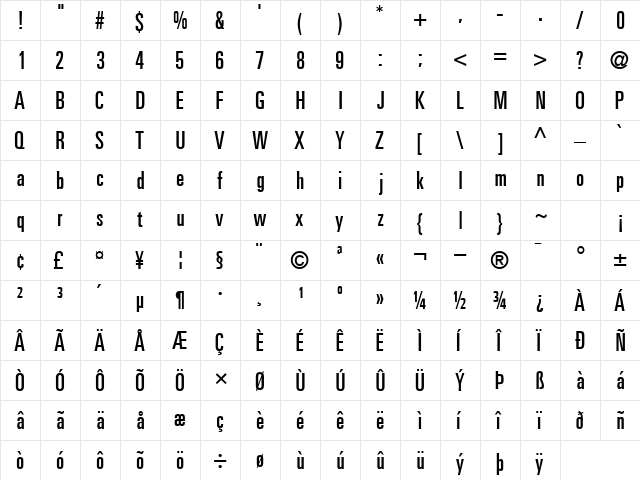 NovaUltraCondSSK Regular  glyph index