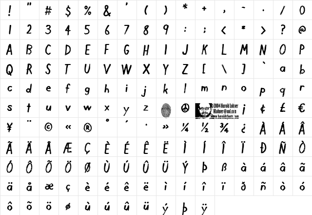 Dirty Finger Regular  glyph index