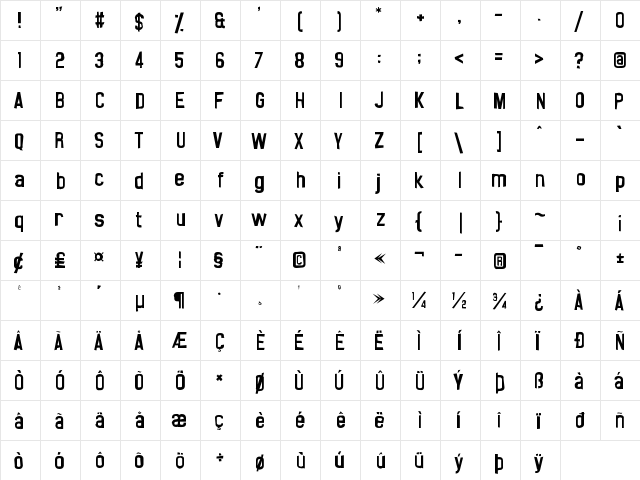 Noasarck Sporadico Regular  glyph index