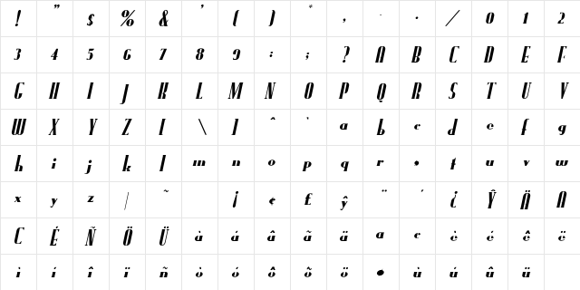 FundRunk Italic  glyph index
