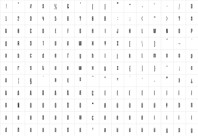 PC.DE Regular  glyph index