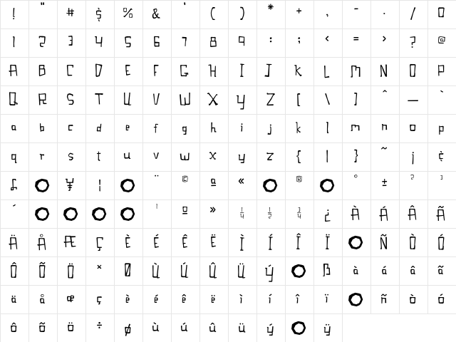 Caribou Regular  glyph index