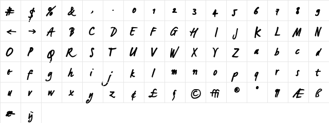 LucasHandFeetBold Medium  glyph index