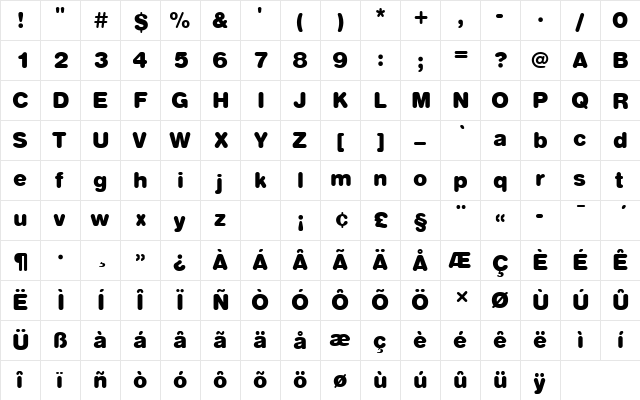 NimbusSanDBlaRo1 Regular  glyph index