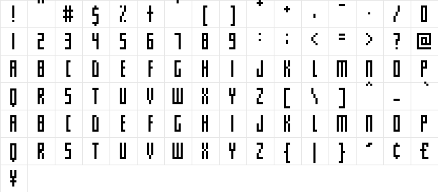 Slim thin pixelettes Regular  glyph index