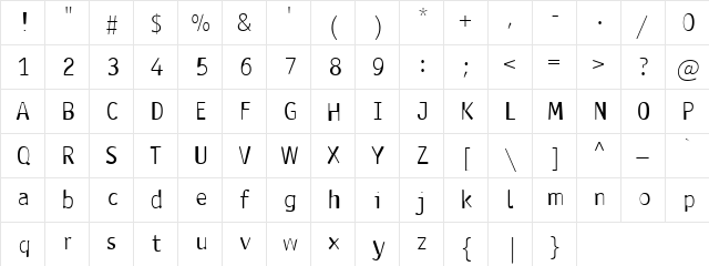 Aerobic True Regular  glyph index