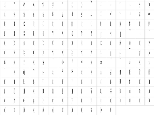 Empire Smallcaps  glyph index