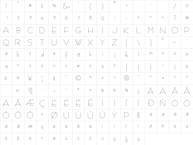 BernhardFashionICG Regular  glyph index