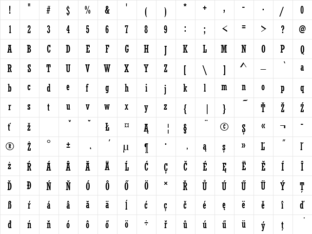 RoctusTEECon Regular  glyph index