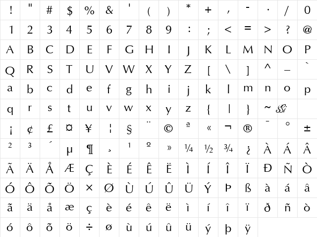 Interface SSi Regular  glyph index