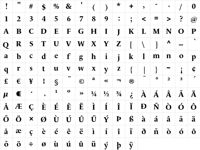 LeMondeLivre Bold  glyph index