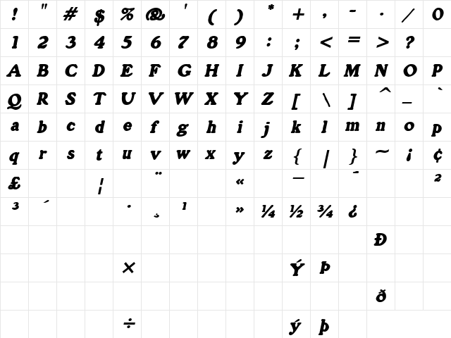 Grain HeavyOblique  glyph index
