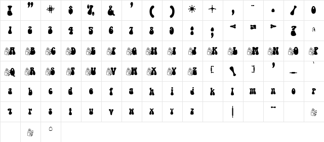 FrogLicking Regular  glyph index