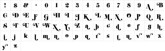 K22 Didoni Swash Regular  glyph index