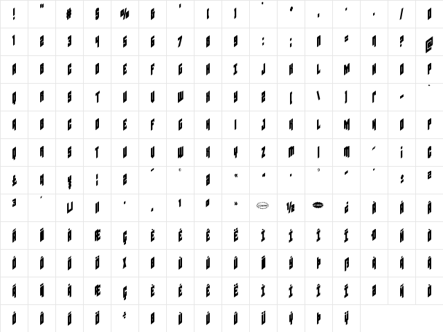 Galaxy Force Condensed Condensed  glyph index