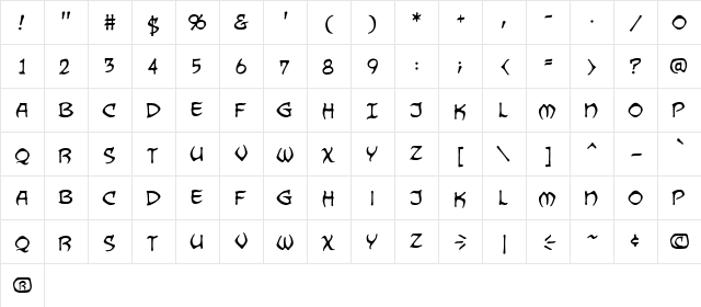 Dragonbones BB Regular  glyph index