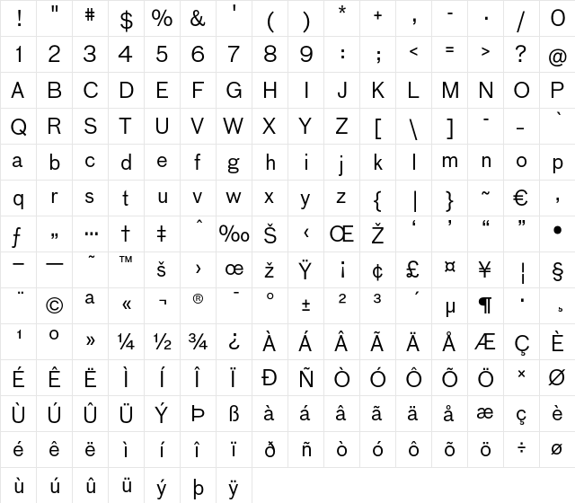 BauLF-Regular Regular  glyph index