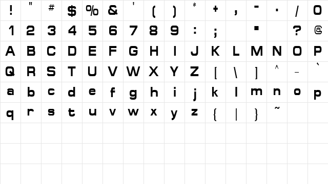 SpaceOutBoldCondensed Regular  glyph index