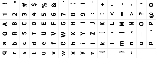 FontLeft Regular  glyph index