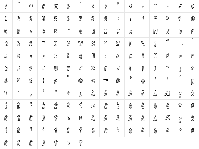 VTCGarageSale Outlined  glyph index